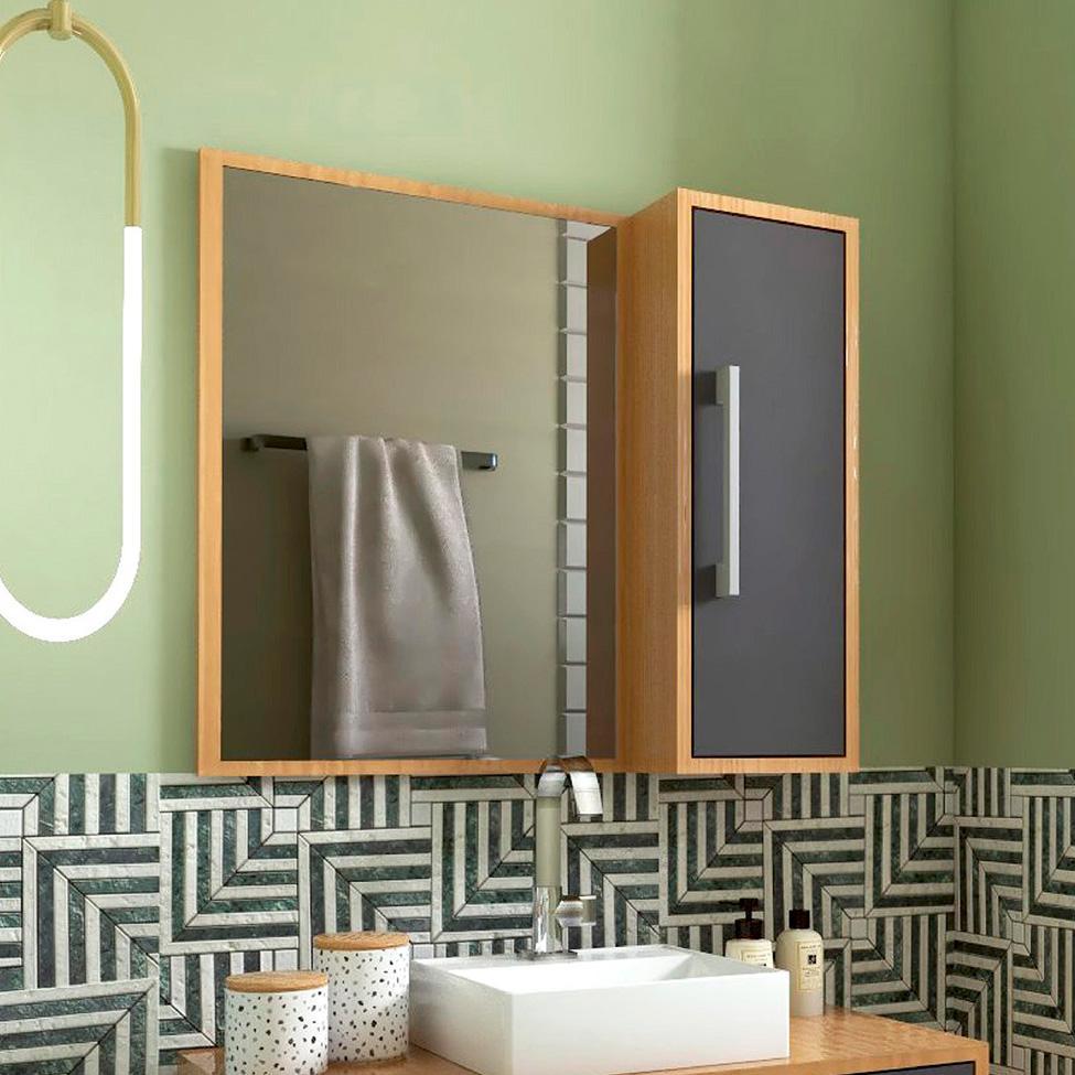 Armário de Banheiro com Espelho Alice 1 PT Mel e Grafite - 1