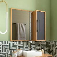 Armário de Banheiro com Espelho Alice 1 PT Mel e Grafite - 1