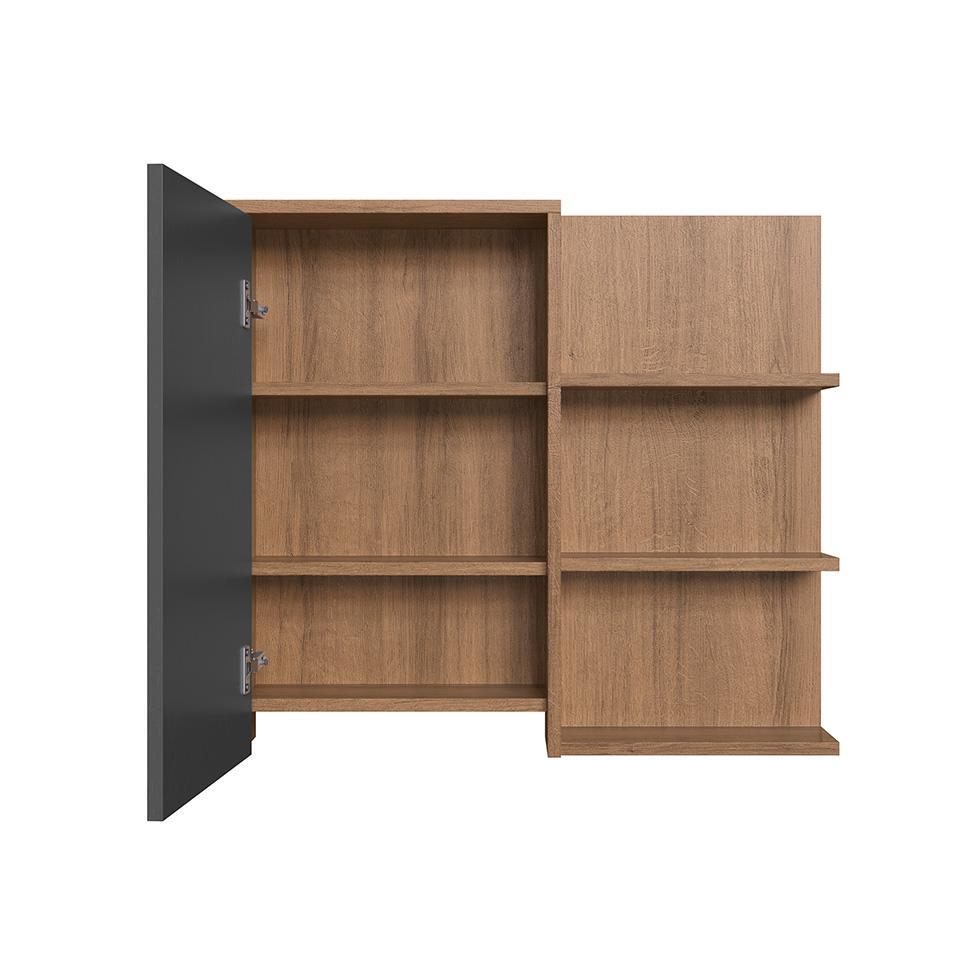 Armário de Banheiro com Espelho Paula 1 PT Mel e Grafite - 2