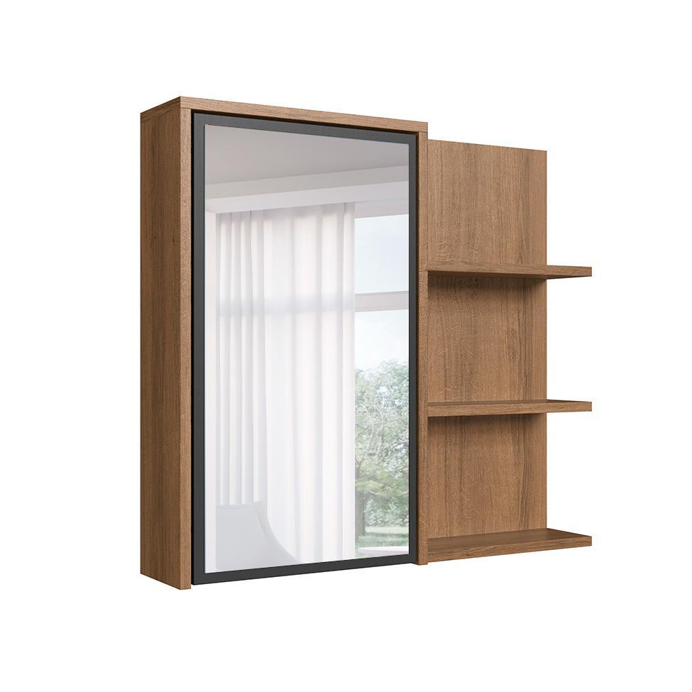 Armário de Banheiro com Espelho Paula 1 PT Mel e Grafite - 4