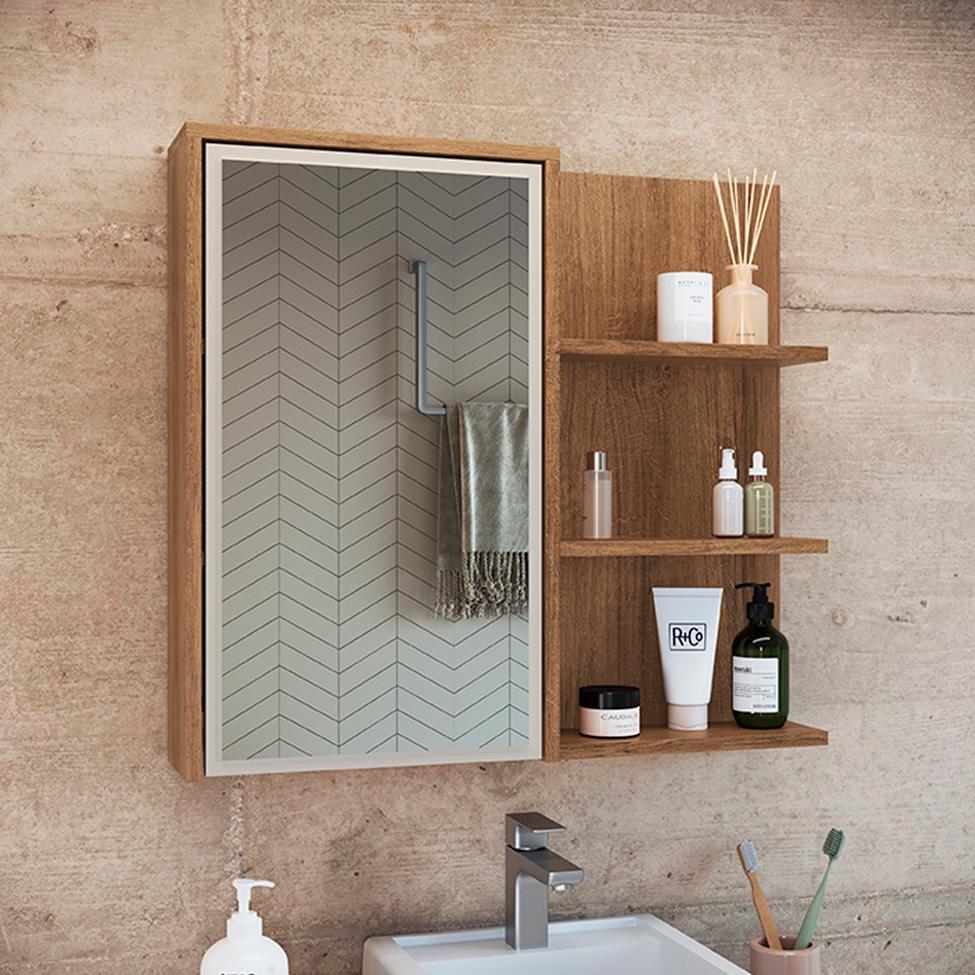 Armário de Banheiro com Espelho Paula 1 PT Mel e Arenas - 1