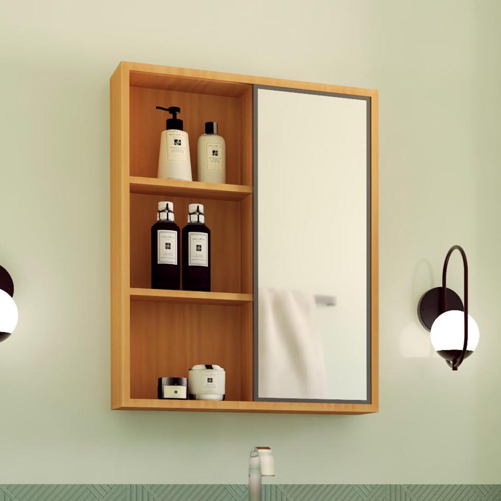 Armário de Banheiro com Espelho Julia 1 PT Mel e Grafite - 1