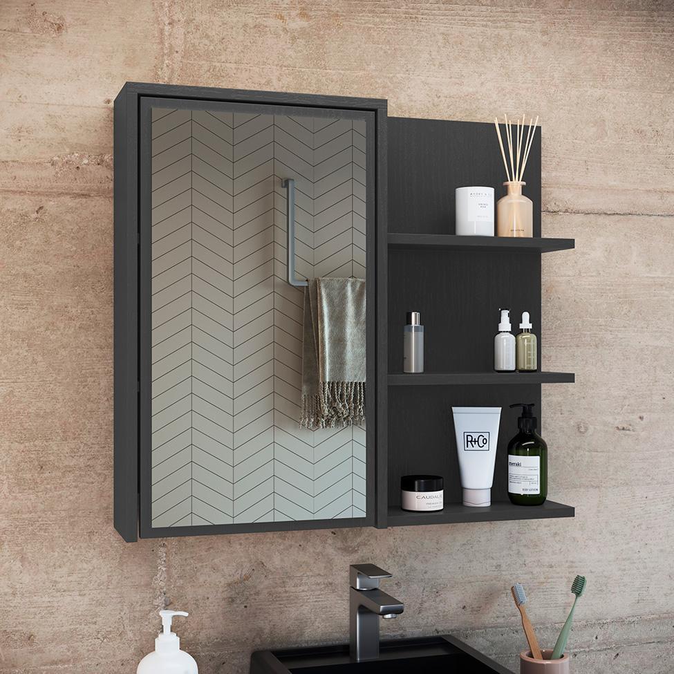 Armário de Banheiro com Espelho Paula 1 PT Grafite - 1