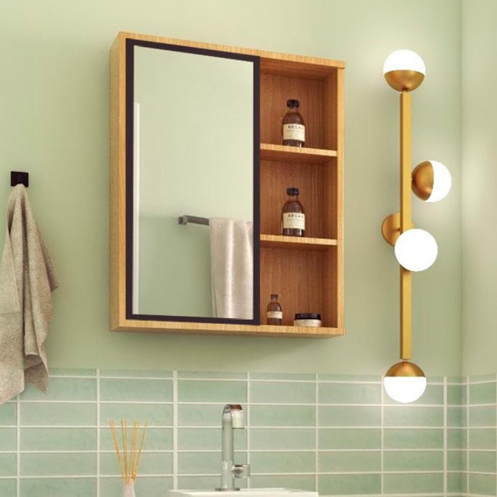 Armário de Banheiro com Espelho Eduarda 1 PT Mel e Grafite - 1