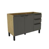 Balcão de Cozinha Magnólia sem Tampo 2 PT 3 GV Mel e Grafite - 1