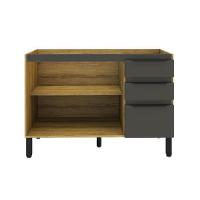 Balcão de Cozinha Magnólia sem Tampo 2 PT 3 GV Mel e Grafite - 4