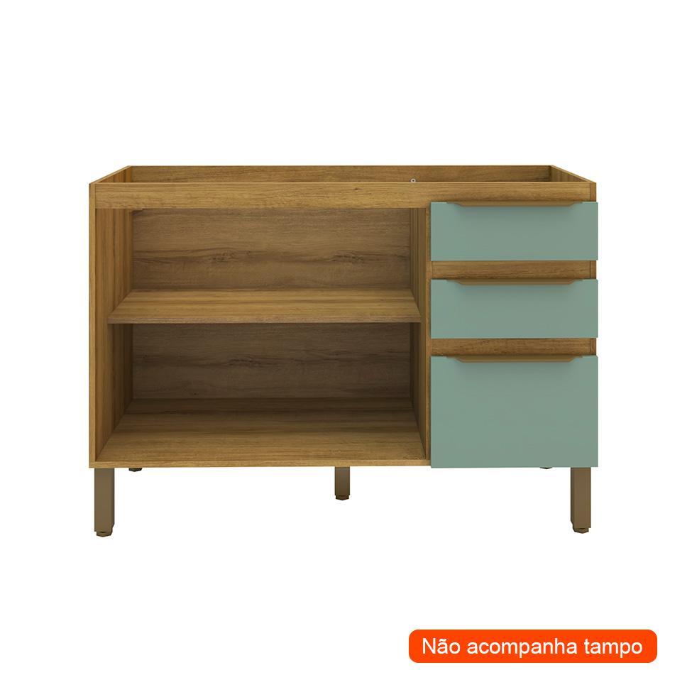 Balcão de Cozinha Magnólia sem Tampo 2 PT 3 GV Mel e Verde - 2