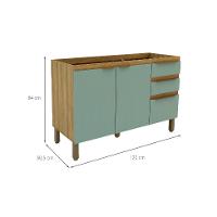 Balcão de Cozinha Magnólia sem Tampo 2 PT 3 GV Mel e Verde - 3