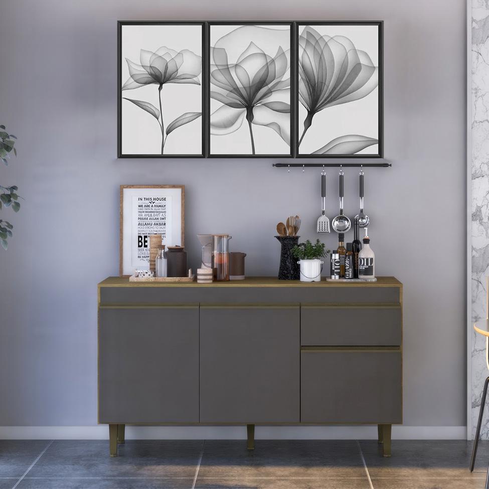 Balcão de Cozinha New York com Tampo 2 PT 1 GV Mel e Grafite - 2