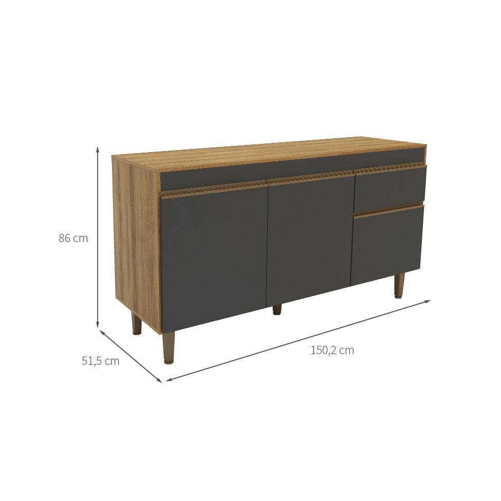 Balcão de Cozinha New York com Tampo 2 PT 1 GV Mel e Grafite - 3