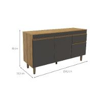 Balcão de Cozinha New York com Tampo 2 PT 1 GV Mel e Grafite - 3