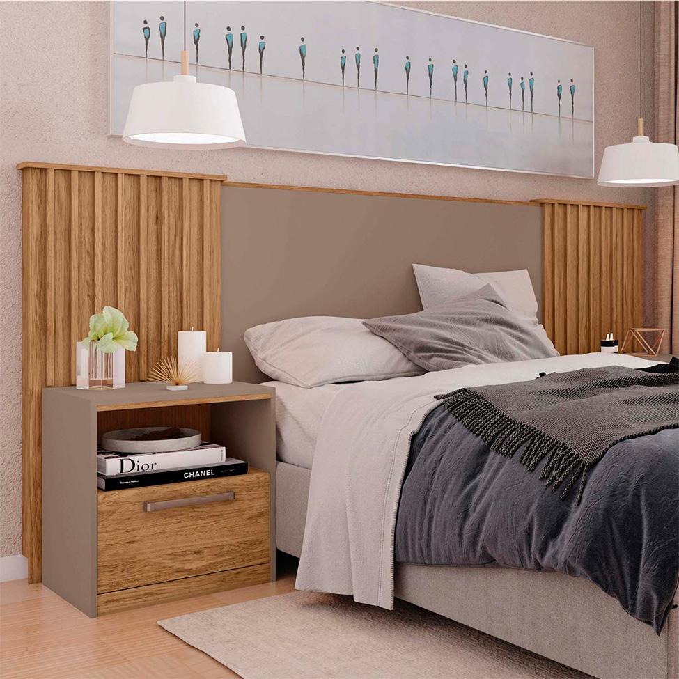 Cabeceira Casal Extensível com 2 Mesas de Apoio Lucius 2 GV Buriti e Fendi - 1