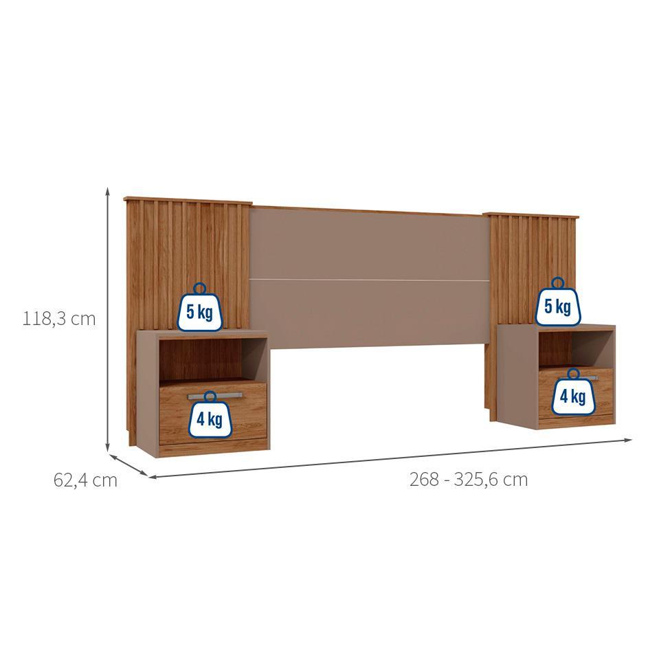 Cabeceira Casal Extensível com 2 Mesas de Apoio Lucius 2 GV Buriti e Fendi - 3