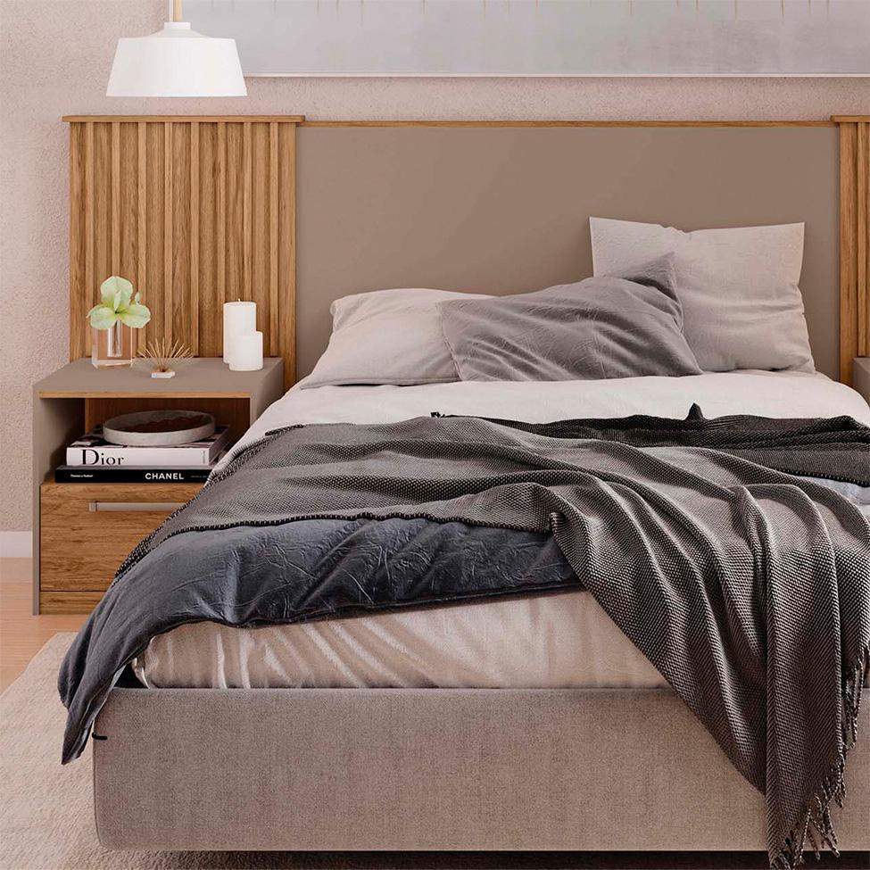 Cabeceira Casal Extensível com 2 Mesas de Apoio Lucius 2 GV Buriti e Fendi - 5