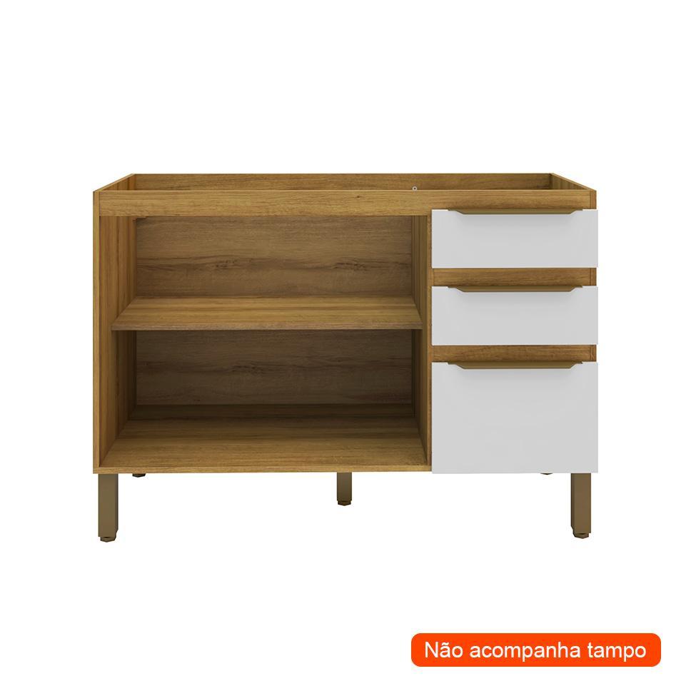 Balcão de Cozinha Magnólia sem Tampo 2 PT 3 GV Mel e Branco - 2