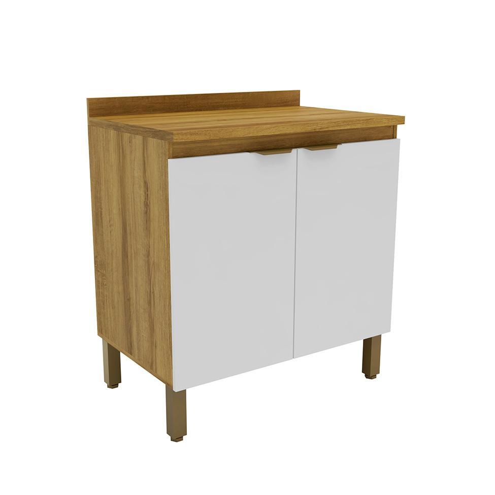 Balcão de Cozinha Magnólia com Tampo 2 PT Mel e Branco - 1