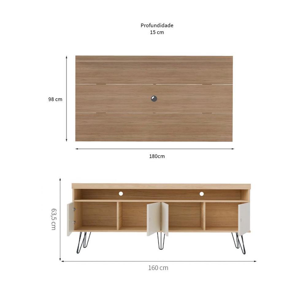 Conjunto de Rack Liberty com Painel para TV até 75 Polegadas Nevada Carvalho e Off White - 3