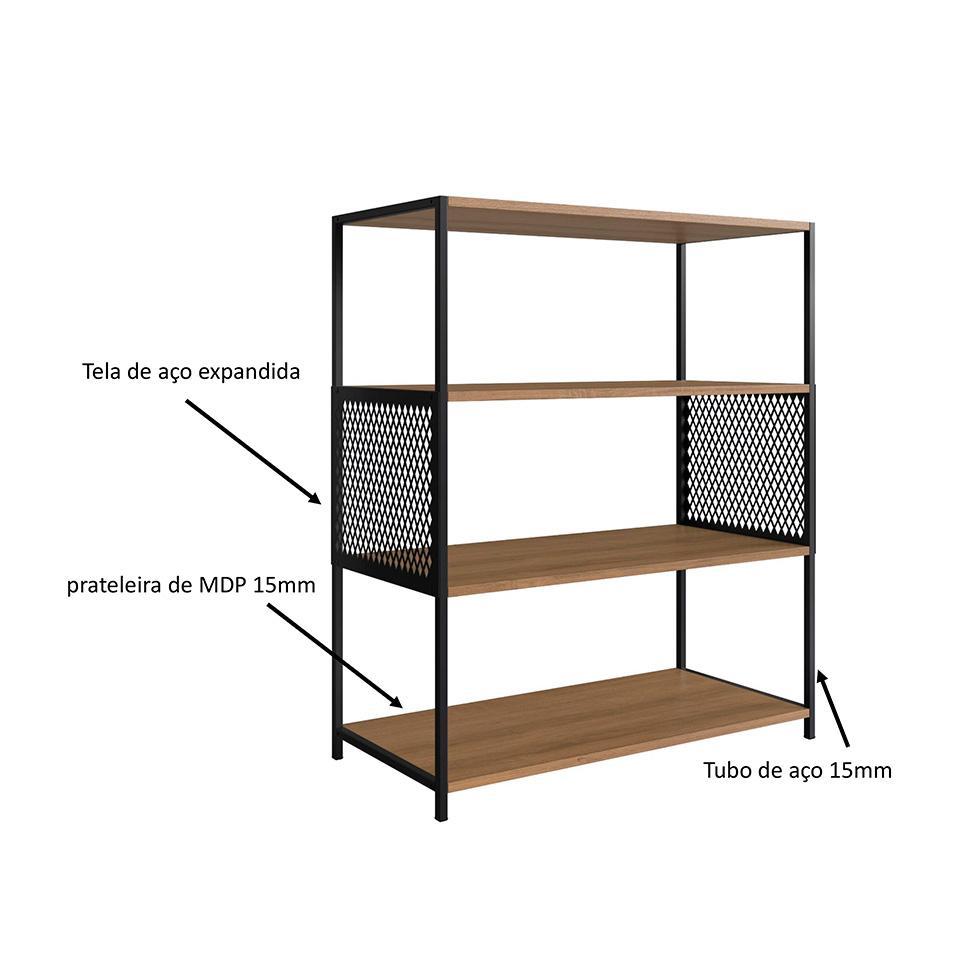 Conjunto para Sala de Estar Paricel com Rack 2 PT e Estante 77cm Preto e Mel - 8