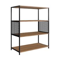 Conjunto para Sala de Estar Paricel com Rack 2 PT e Estante 77cm Preto e Mel - 7