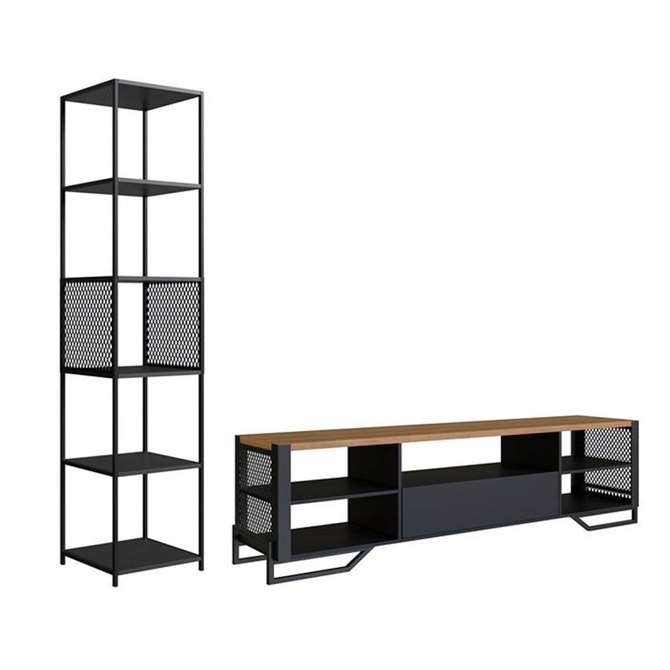 Conjunto para Sala de Estar Paricel com Rack 1 GV e Estante 40cm Preto - 2