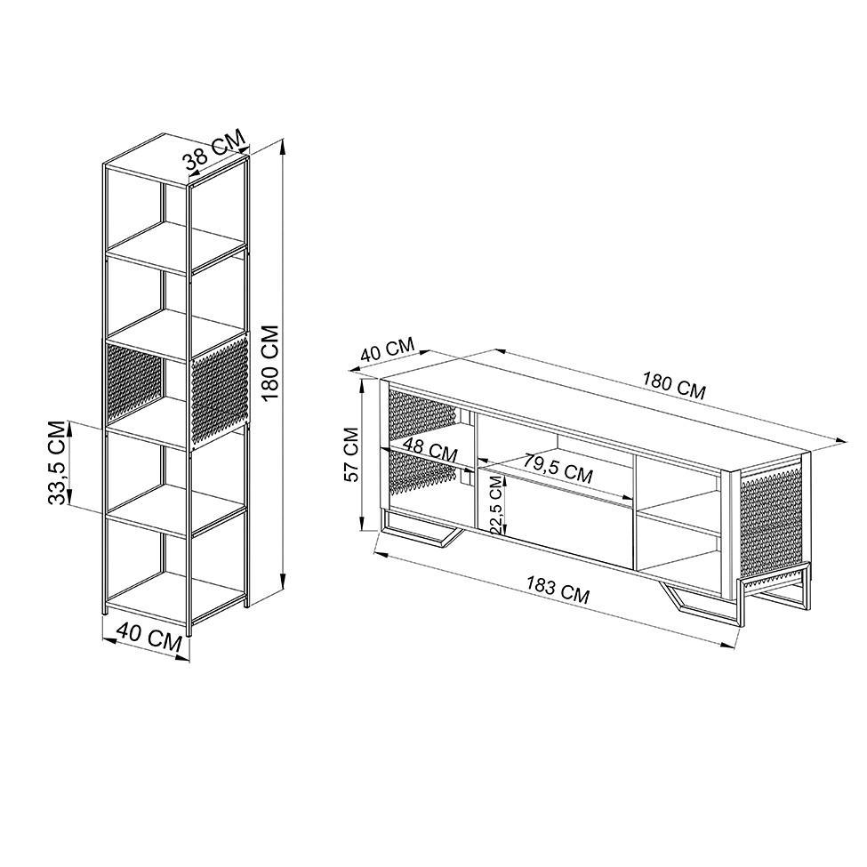 Conjunto para Sala de Estar Paricel com Rack 1 GV e Estante 40cm Preto - 3