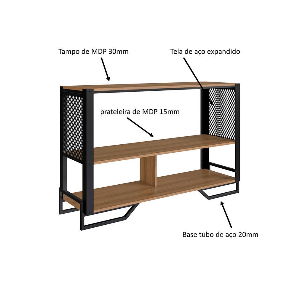 Conjunto para Sala de Estar Paricel com Aparador, Estante 40cm e Estante 77cm Preto e Mel - 5