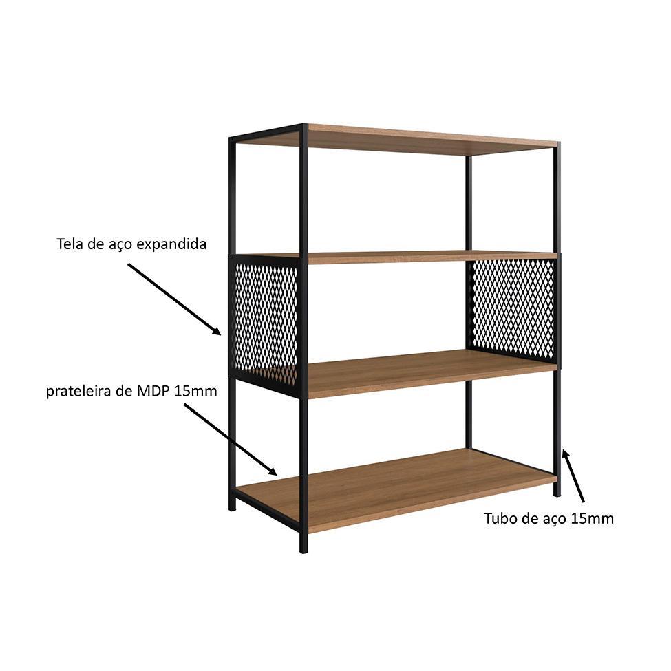 Conjunto para Sala de Estar Paricel com Aparador, Estante 40cm e Estante 77cm Preto e Mel - 7