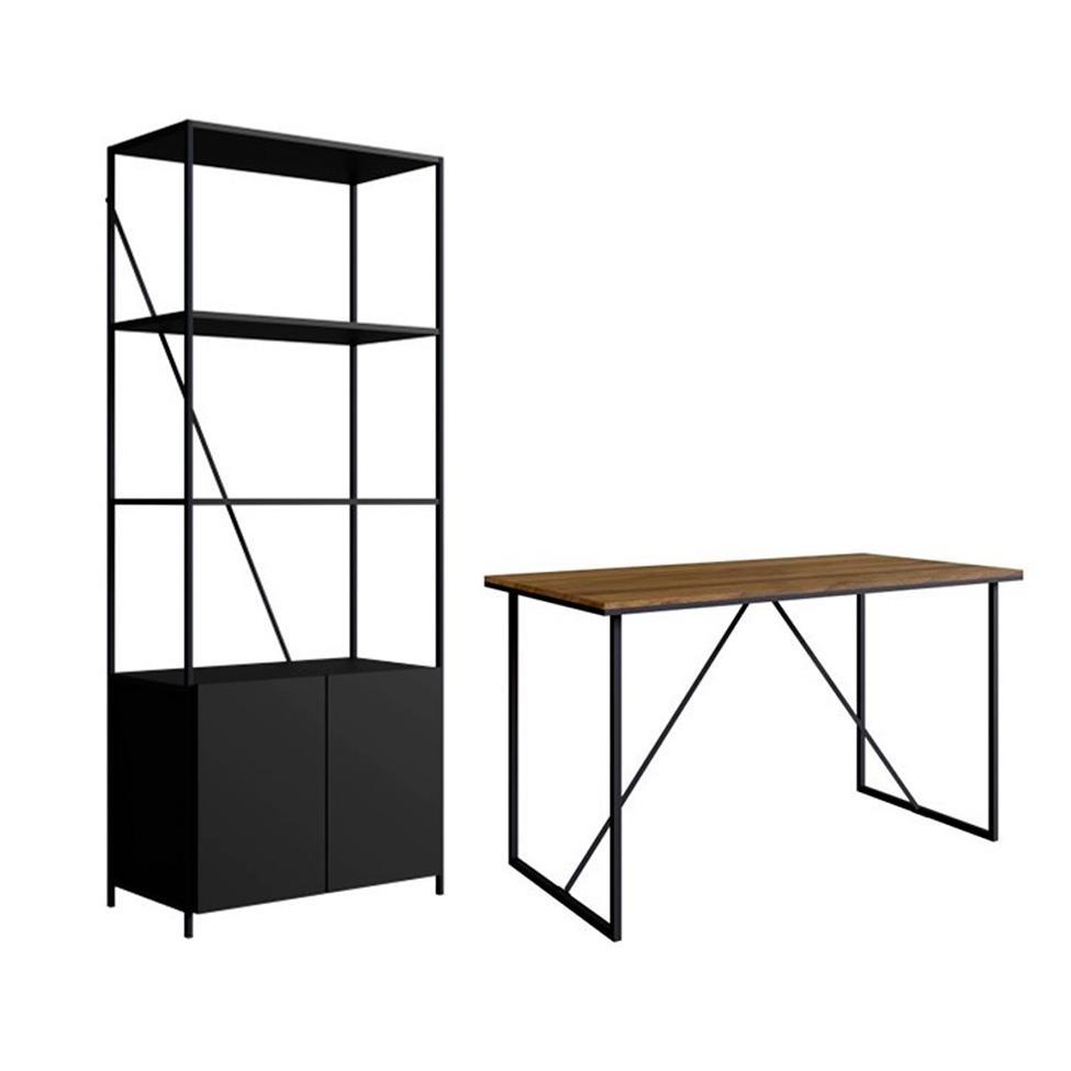 Conjunto para Escritório Steel Wood com Escrivaninha e Estante 2 PT Preto e Oro - 2