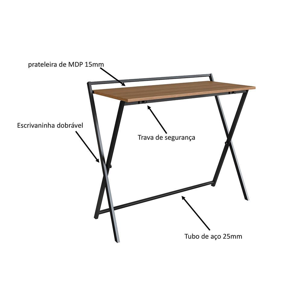 Conjunto para Escritório Paricel com Escrivaninha Dobrável e Estante 40cm Preto e Mel - 8
