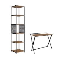 Conjunto para Escritório Paricel com Escrivaninha Dobrável e Estante 40cm Preto e Mel - 2