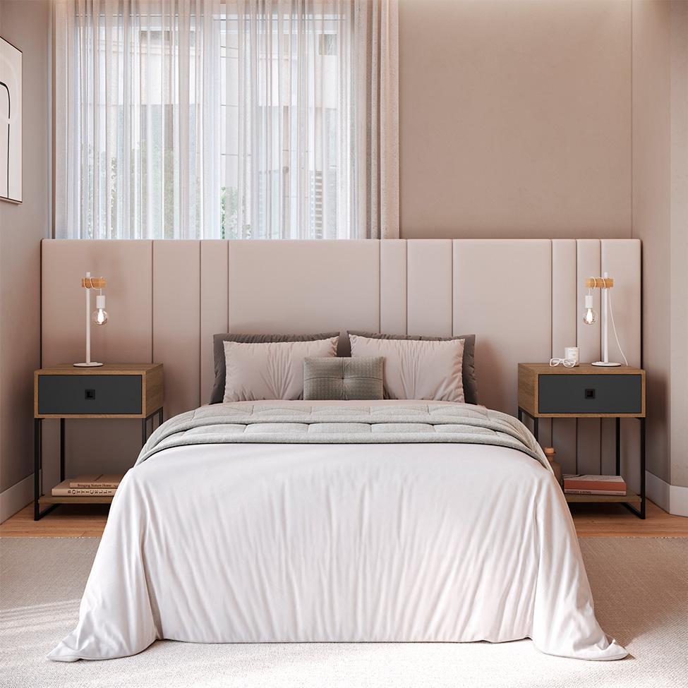 Conjunto com 2 Mesas de Cabeceira Paricel 2 GV Mel e Grafite - 1