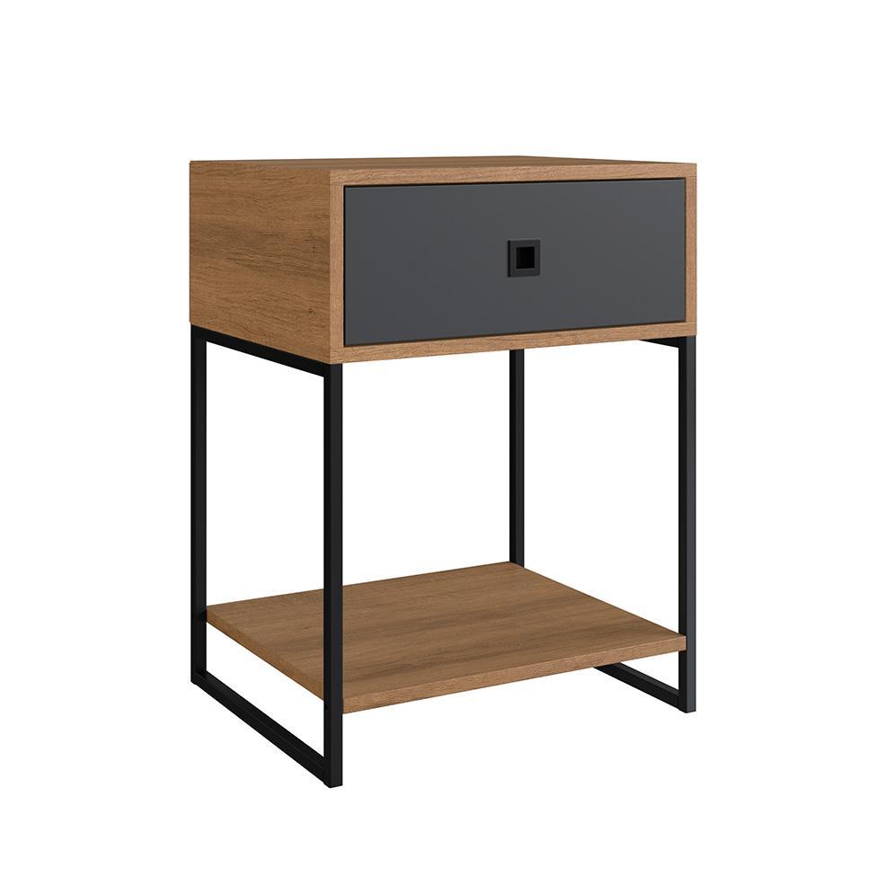 Conjunto com 2 Mesas de Cabeceira Paricel 2 GV Mel e Grafite - 4