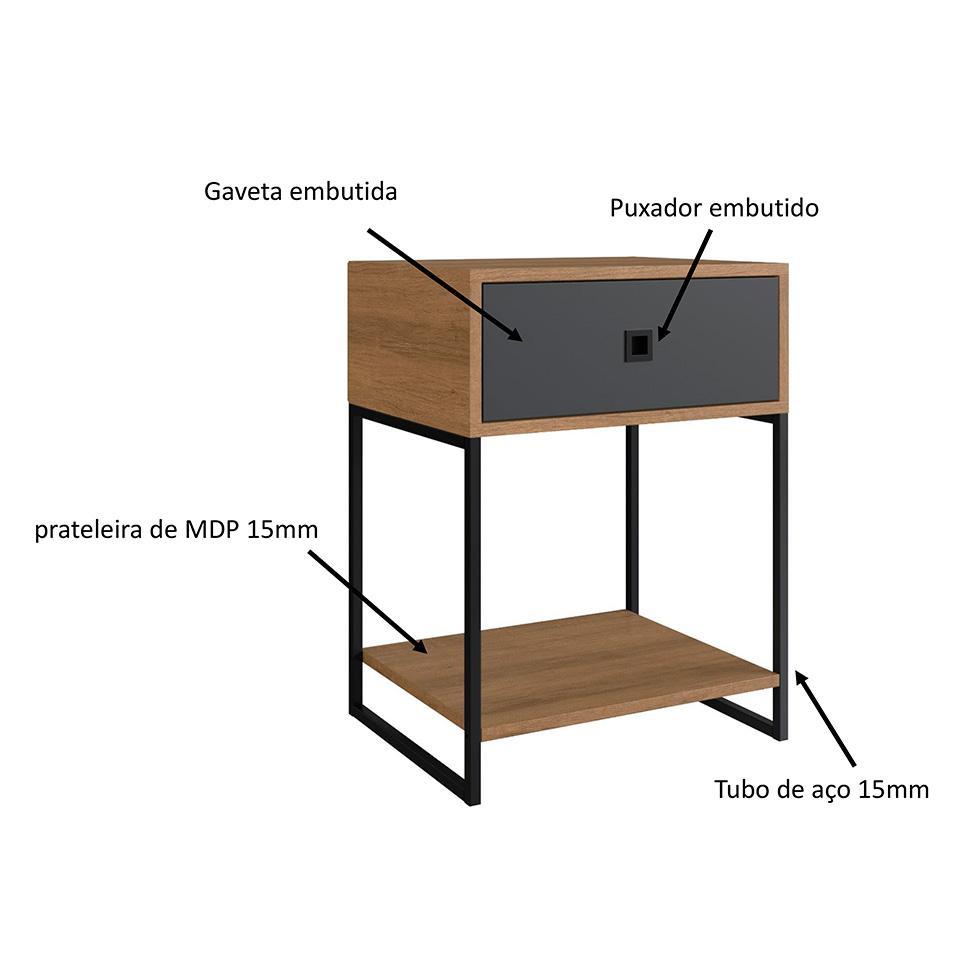 Conjunto com 2 Mesas de Cabeceira Paricel 2 GV Mel e Grafite - 5