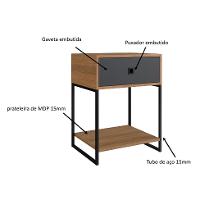 Conjunto com 2 Mesas de Cabeceira Paricel 2 GV Mel e Grafite - 5