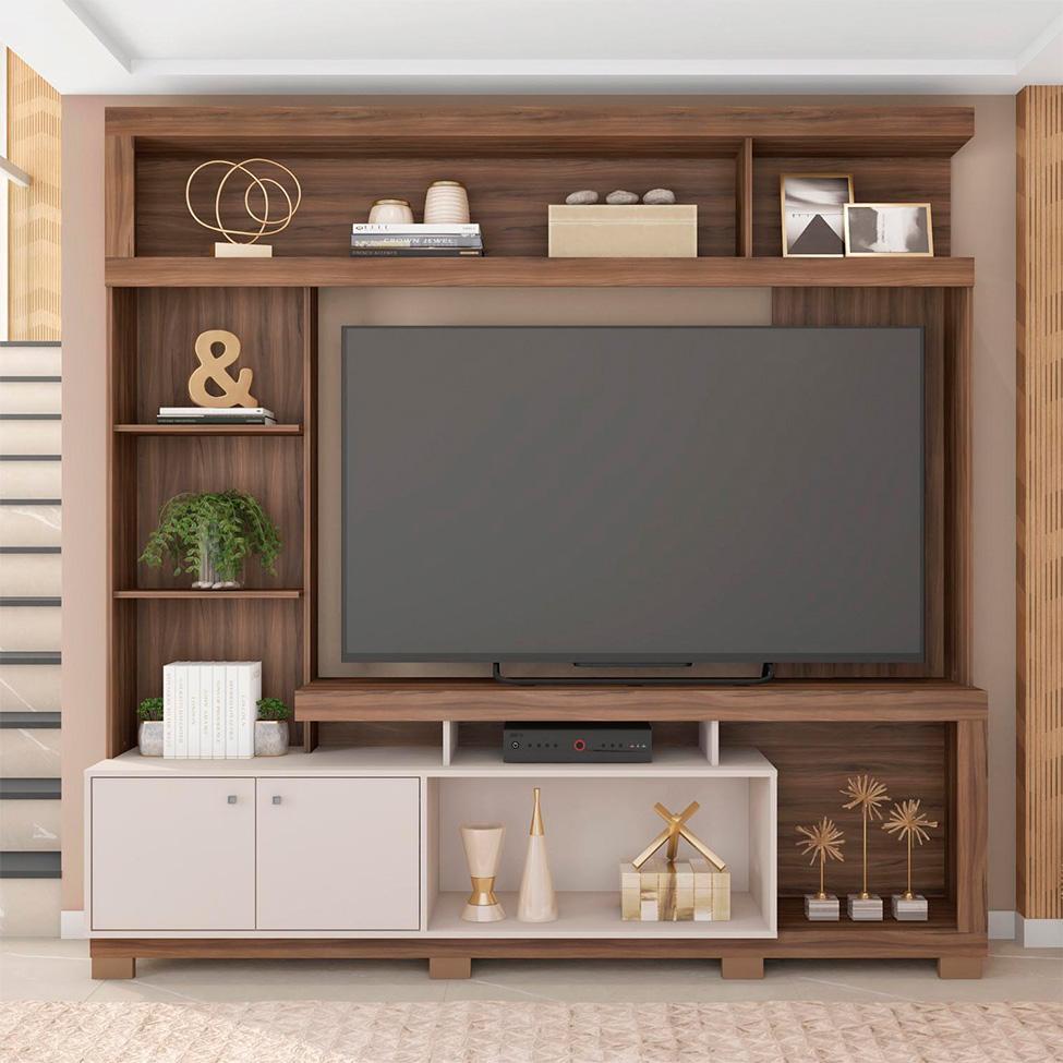 Estante para Home Theater e TV até 70 Polegadas 2 PT Nogueira e Off White - 1
