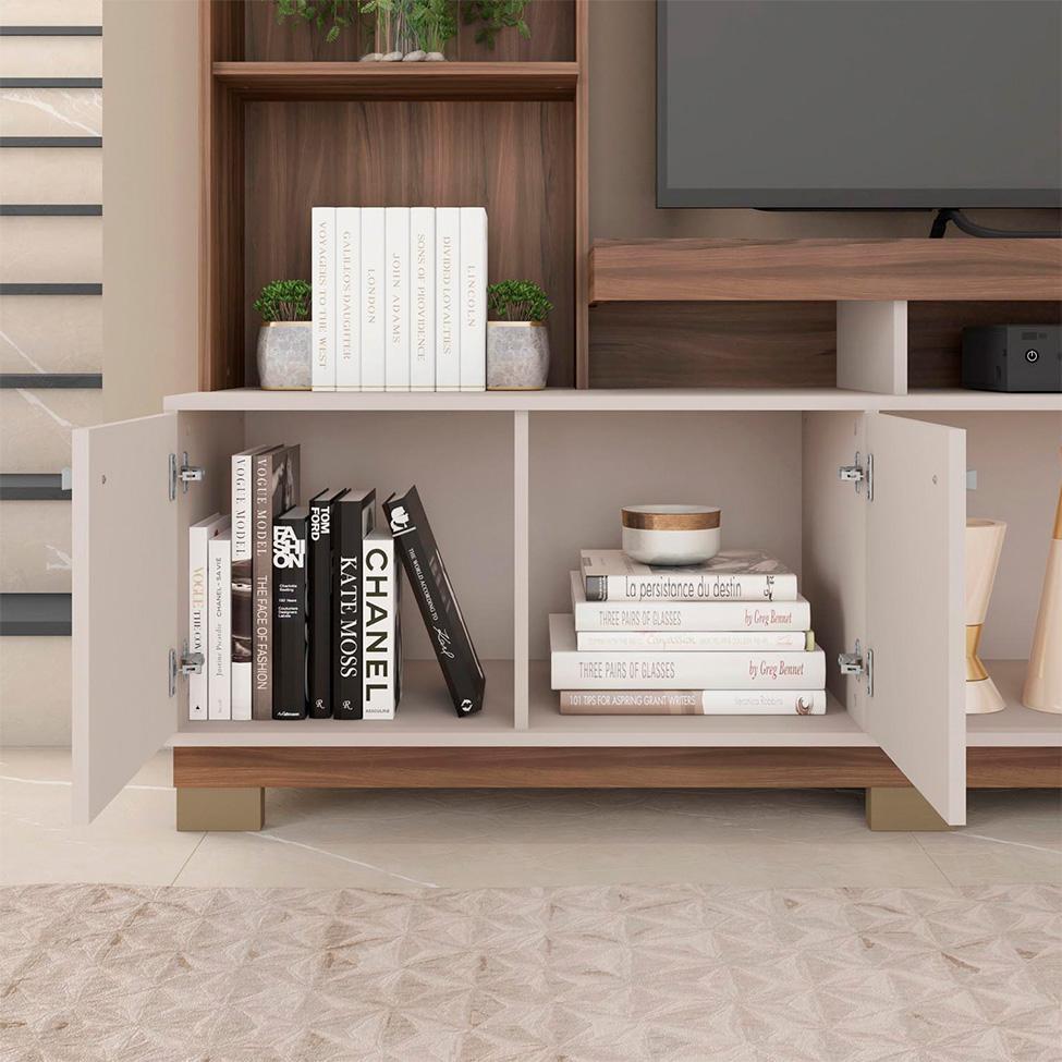 Estante para Home Theater e TV até 70 Polegadas 2 PT Nogueira e Off White - 4