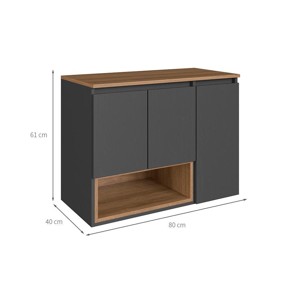 Gabinete de Banheiro Cecília 3 PT Grafite e Mel - 3