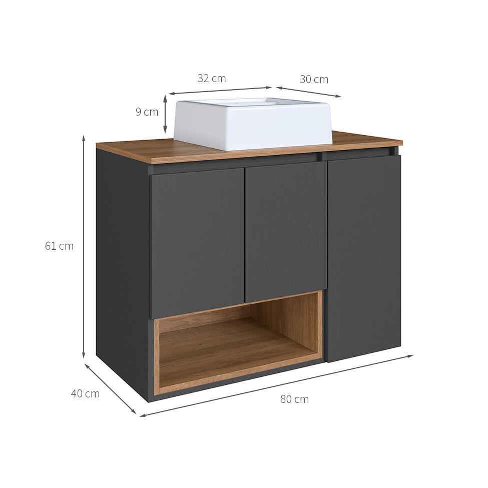 Gabinete de Banheiro com Cuba Cecília I 3 PT Grafite e Mel - 3