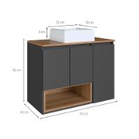 Gabinete de Banheiro com Cuba Cecília I 3 PT Grafite e Mel - 3