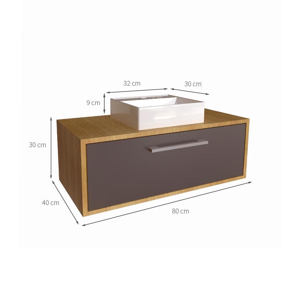 Gabinete de Banheiro com Cuba Alice I 1 PT Mel e Grafite - 3