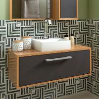 Gabinete de Banheiro com Cuba Alice I 1 PT Mel e Grafite - 1