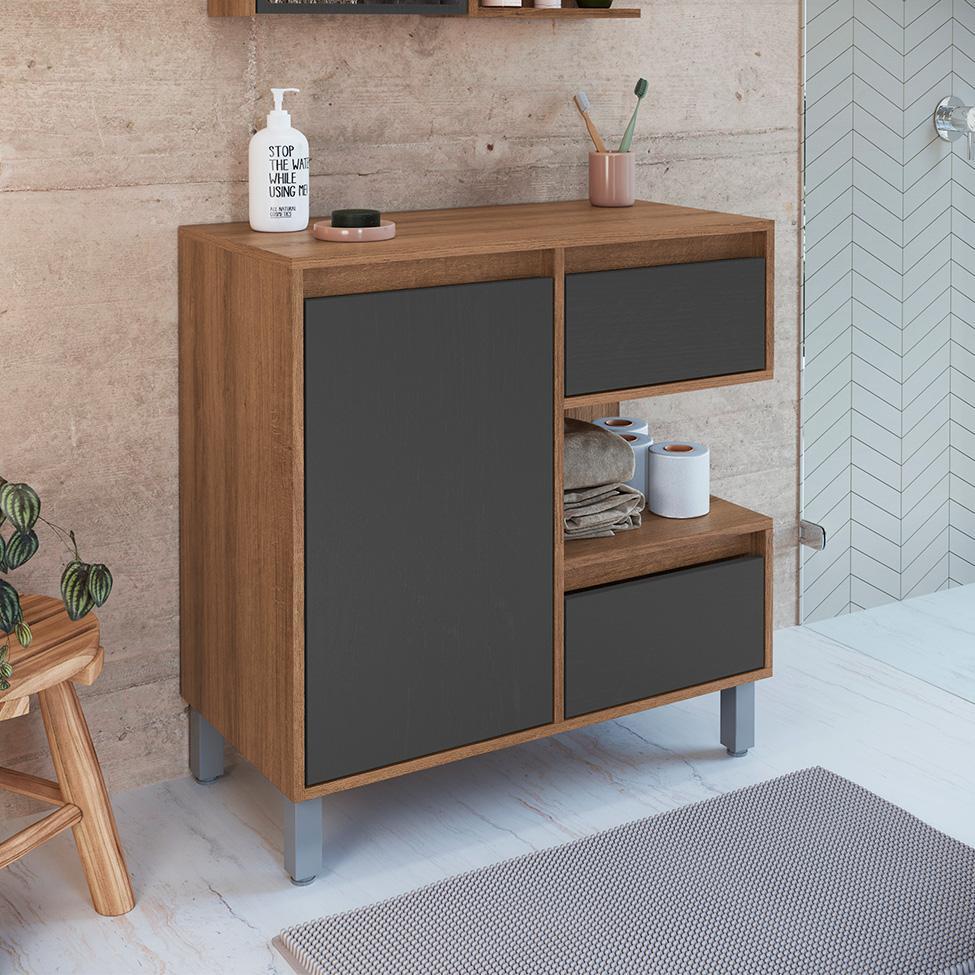 Gabinete de Banheiro Paula 1 PT 2 GV Mel e Grafite - 1