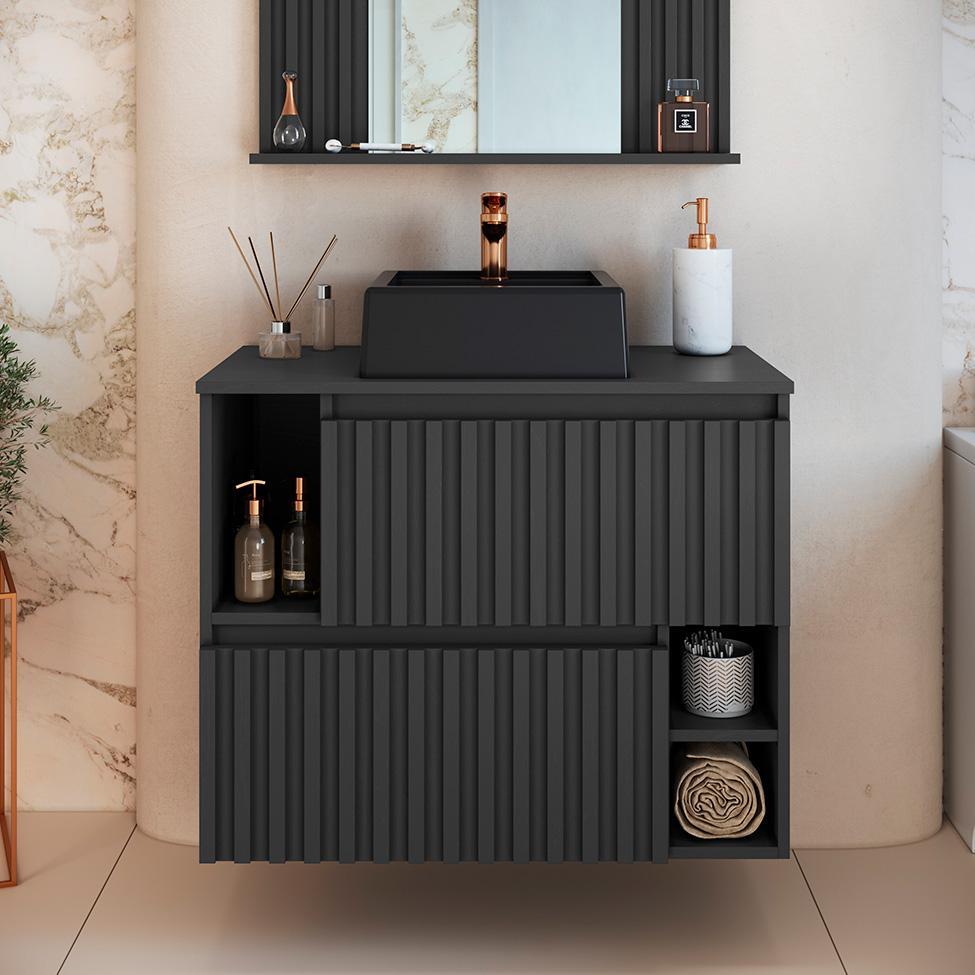 Gabinete de Banheiro com Cuba Luiza II 2 PT Grafite - 1