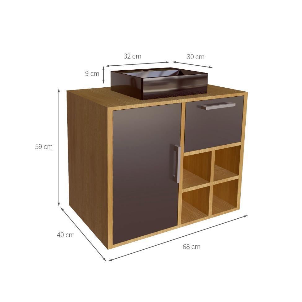 Gabinete de Banheiro com Cuba Eduarda II 1 PT 1 GV Mel e Grafite - 3