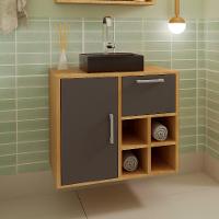 Gabinete de Banheiro com Cuba Eduarda II 1 PT 1 GV Mel e Grafite - 1