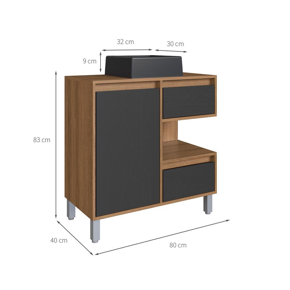 Gabinete de Banheiro com Cuba Paula II 1 PT 2 GV Mel e Grafite - 3