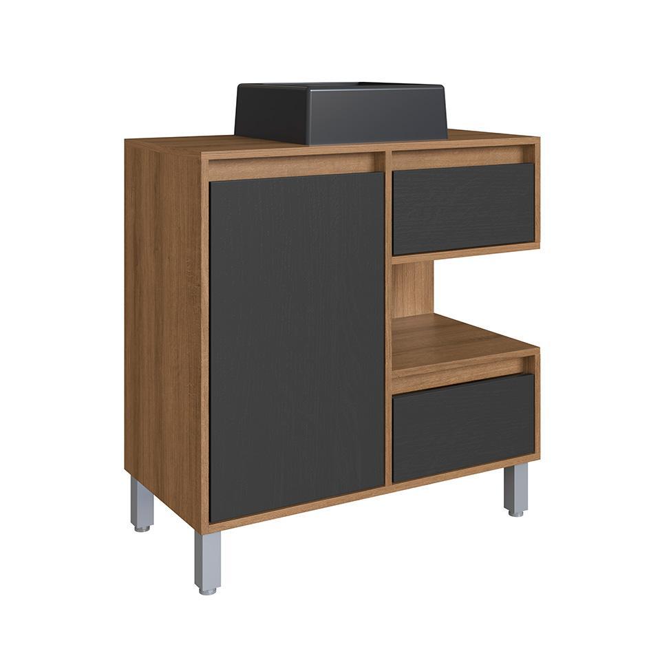 Gabinete de Banheiro com Cuba Paula II 1 PT 2 GV Mel e Grafite - 4