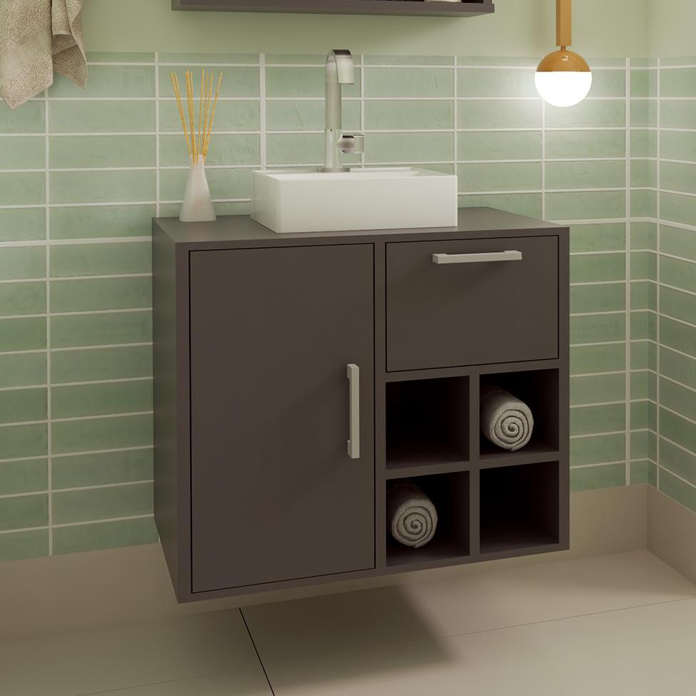 Gabinete de Banheiro com Cuba Eduarda I 1 PT 1 GV Grafite - 1