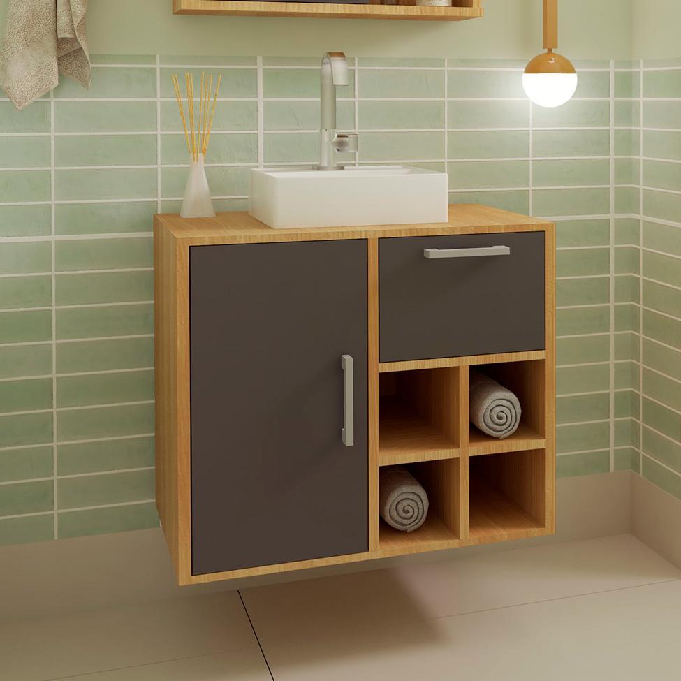 Gabinete de Banheiro com Cuba Eduarda I 1 PT 1 GV Mel e Grafite - 1