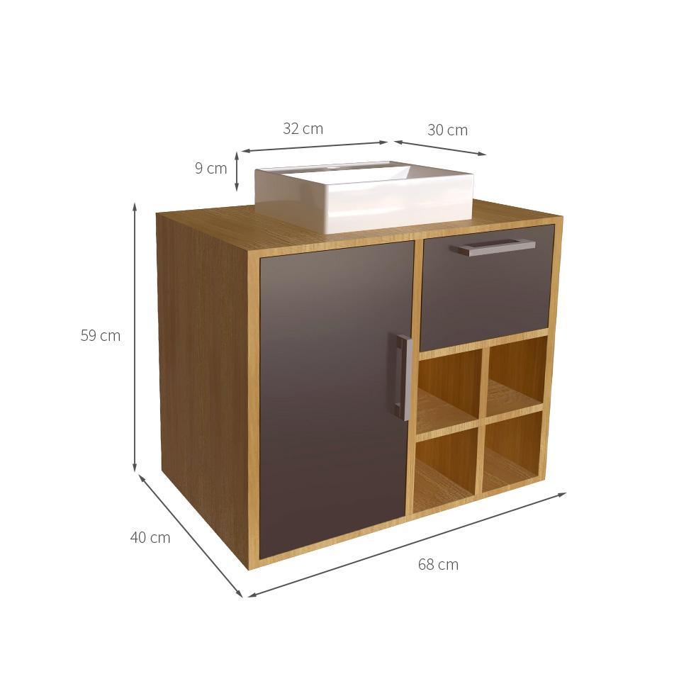 Gabinete de Banheiro com Cuba Eduarda I 1 PT 1 GV Mel e Grafite - 3